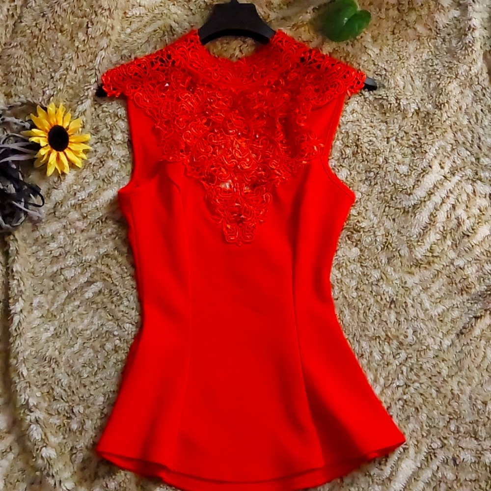 Beautiful Cherry Red 🍒 Lacey Fitted Blouse.